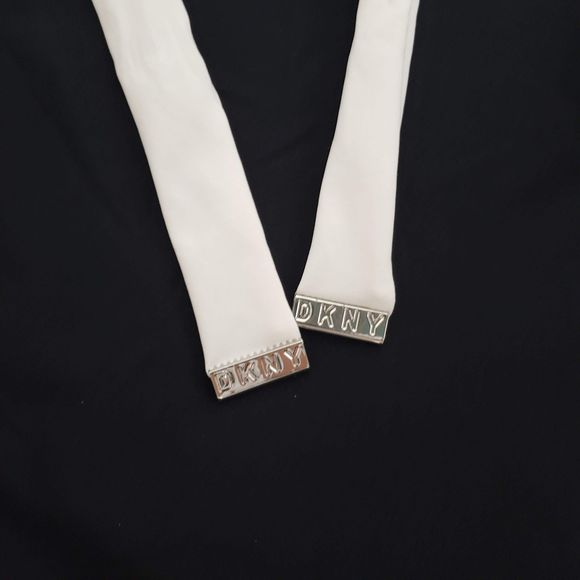 New DKNY Plus Size 16 One Piece Halter Swimsuit Black Whit Shelf Bra Compression - Picture 8 of 14